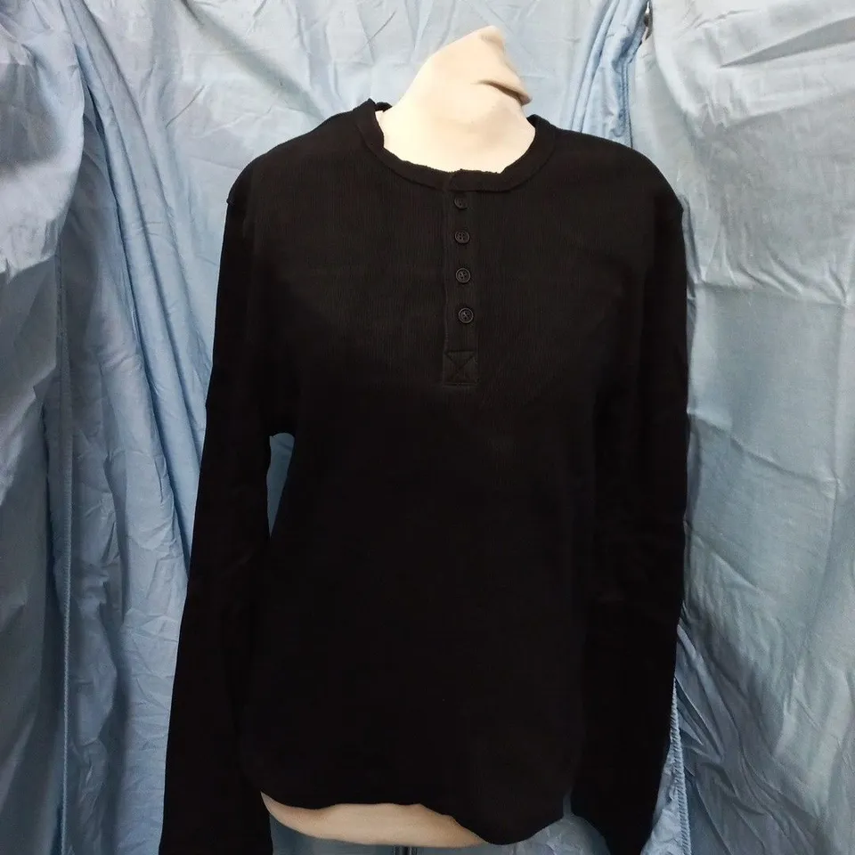 MEMORIES OF YESTERDAY RIBBED HENLEY TOP – BLACK, LONG SLEEVE, SIZE M (UK) 