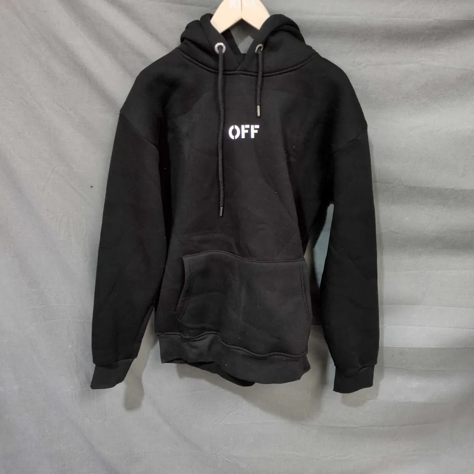 OFF-WHITE BLACK HOODIE WITH FRONT 'OFF' LOGO AND BACK GRAPHIC SIZE M 