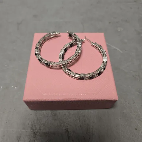 SWAROVSKI BLACK STONE HOOP EARRINGS 