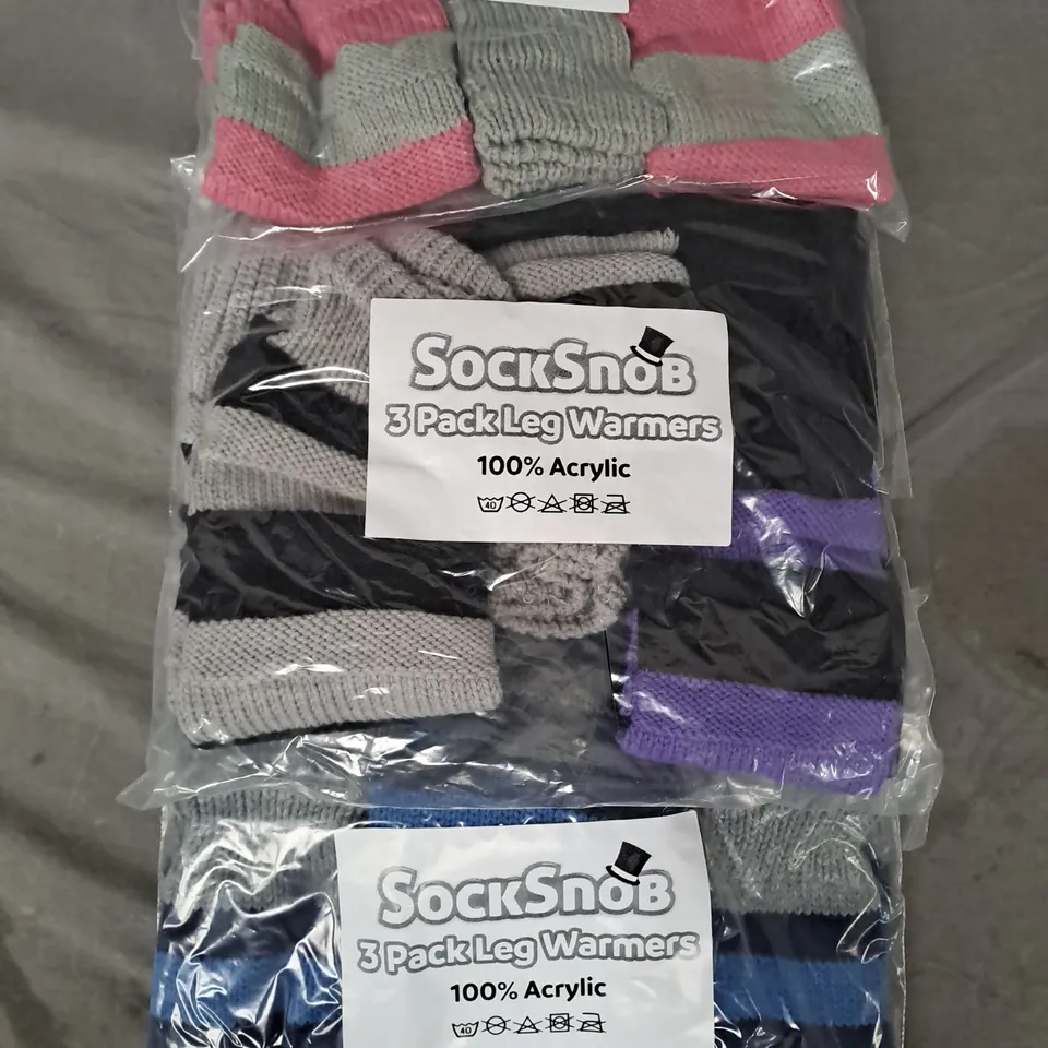 BOX OF APPROXIMATELY 10 ASSORTED SOCK SNOB 3-PACK LEG WARMERS IN VARIOUS COLOURS - COLLECTION ONLY