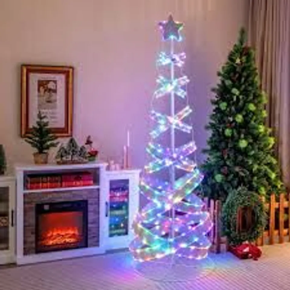 BOXED 210 CM OUTDOOR SPIRAL PRE-LIT CHRISTMAS TREE WITH COLLAPSIBLE COLOR LIGHTS