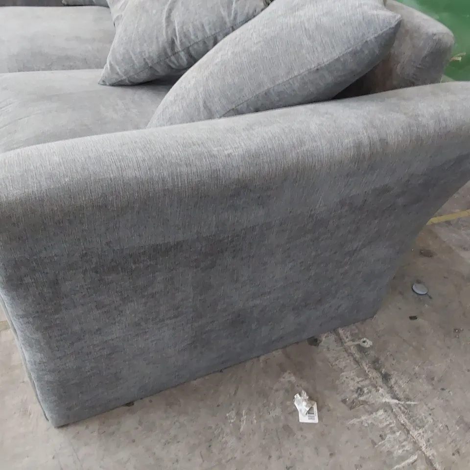 DESIGNER THREE SEATER SOFA GREY FABRIC WITH SCATTER CUSHIONS 