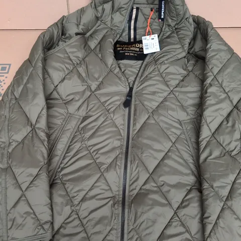 SUPERDRY PREMIUM QUILTED PUFFER JACKET – OLIVE GREEN, UK 8