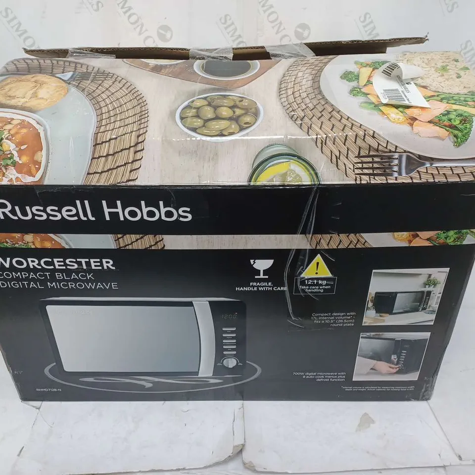 BOXED RUSSELL HOBBS WORCHESTER COMPACT DIGITAL MICROWAVE IN BLACK