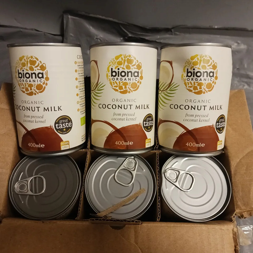 LOT OF 6 BIONA ORGANIC 400ML CANS OF COCONUT MILK