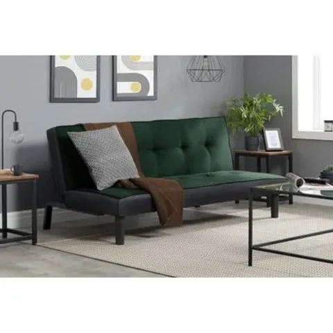 BOXED 3 SEATER CLIC CLAC SOFA BED -GREEN VELVET-