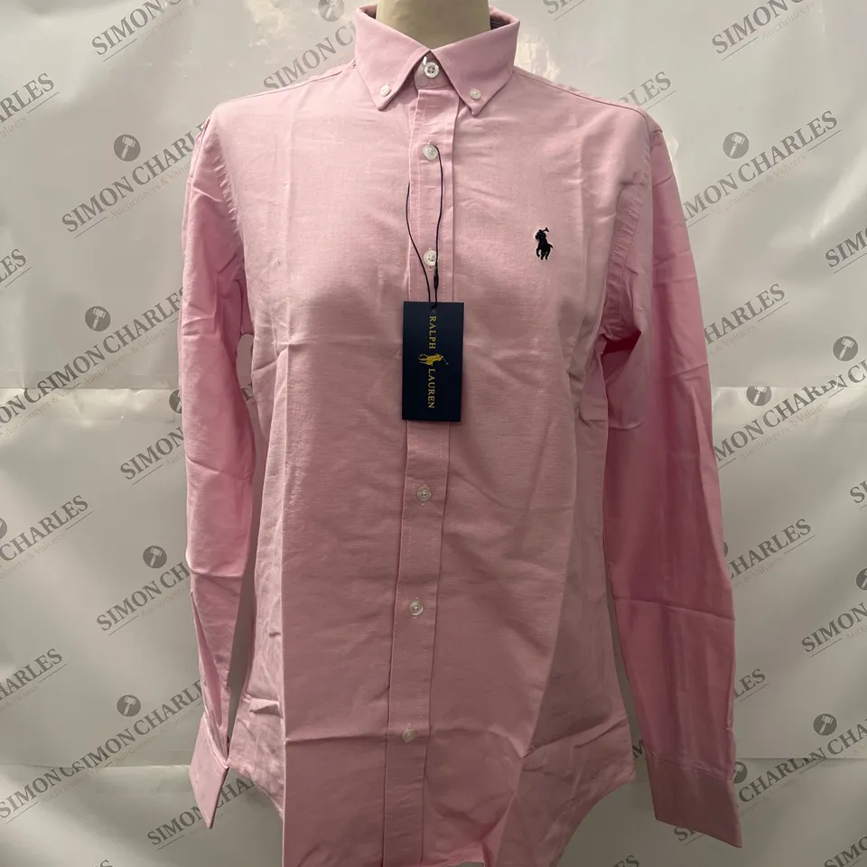 RALPH LAUREN LONG SLEEVED SLIM FIT SHIRT IN PINK SIZE M