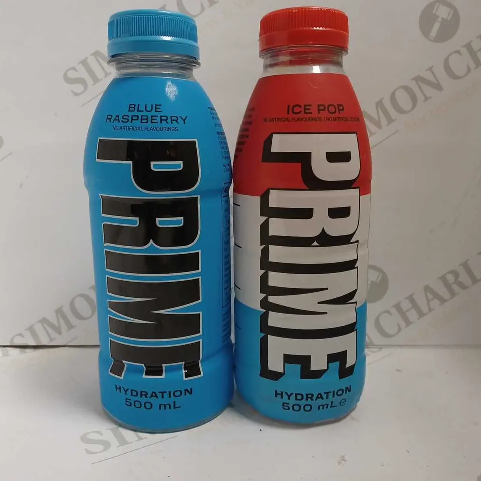 LOT OF 2 BOTTLES OF PRIME HYDRATION DRINK (1 BLUE RASBERRY & 1 ICE POP)