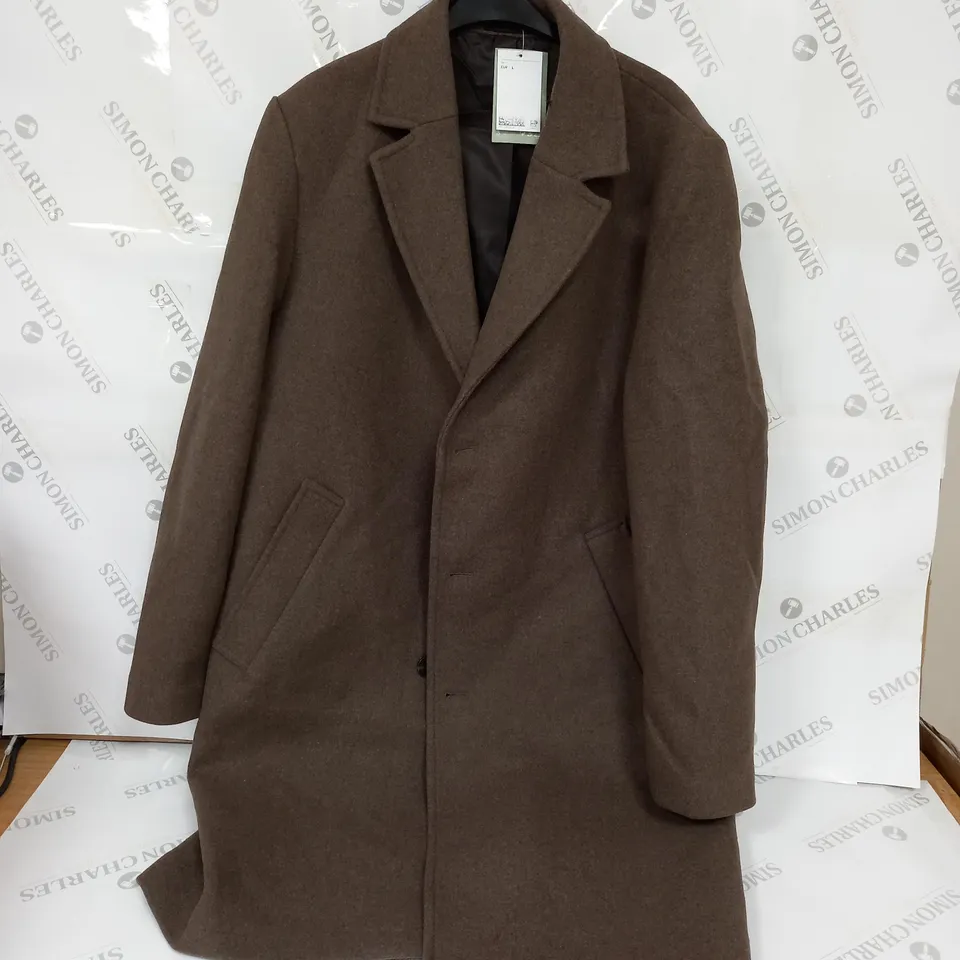 H&M WOOL COAT IN BROWN - L