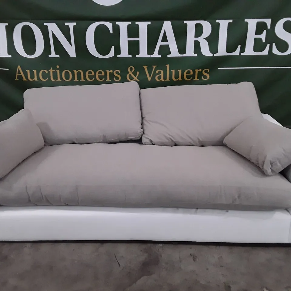 QUALITY DESIGNER 3 SEATER SOFA - GREY FABRIC 