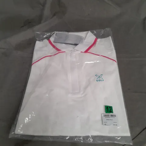 BAGGED CREW CLOTHING COMPANY GOLF PIPED POLO IN WHITE SIZE 12