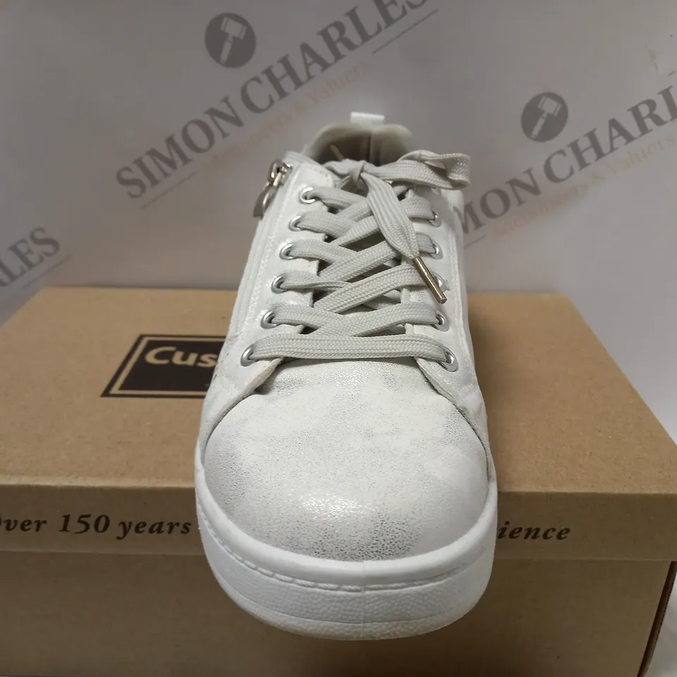 BOXED CUSHION WALK LASER CUT ZIP TRAINERS, IVORY - SIZE 6 