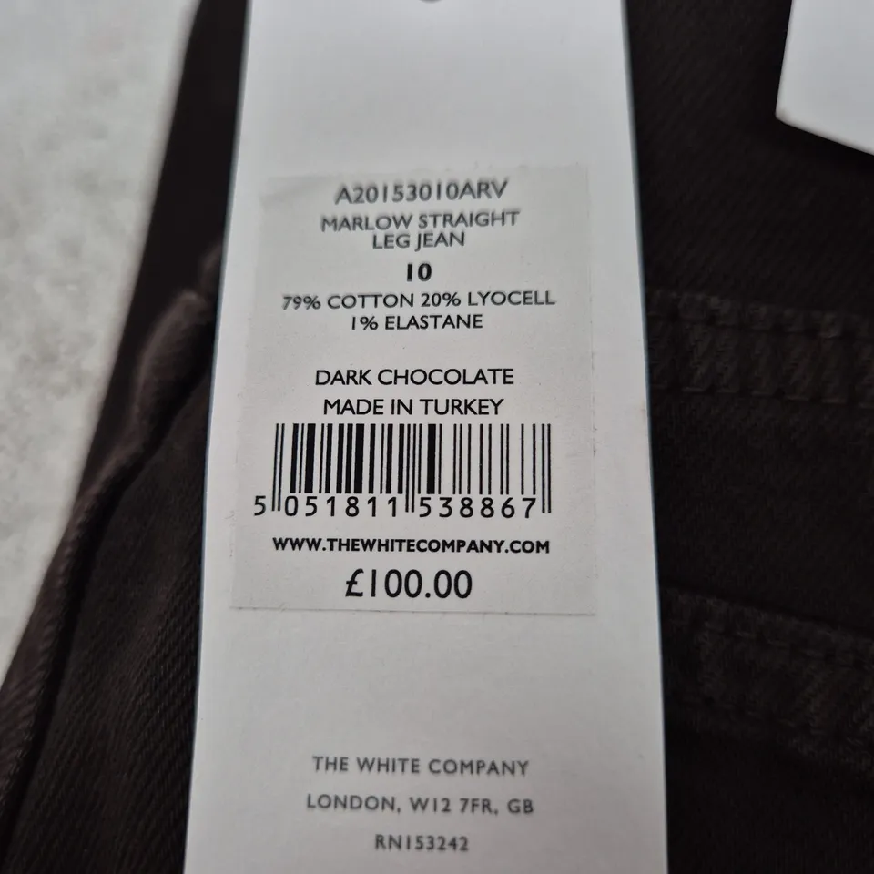THE WHITE COMPANY MARLOW STRAIGHT LEG JEANS – DARK CHOCOLATE, UK 10