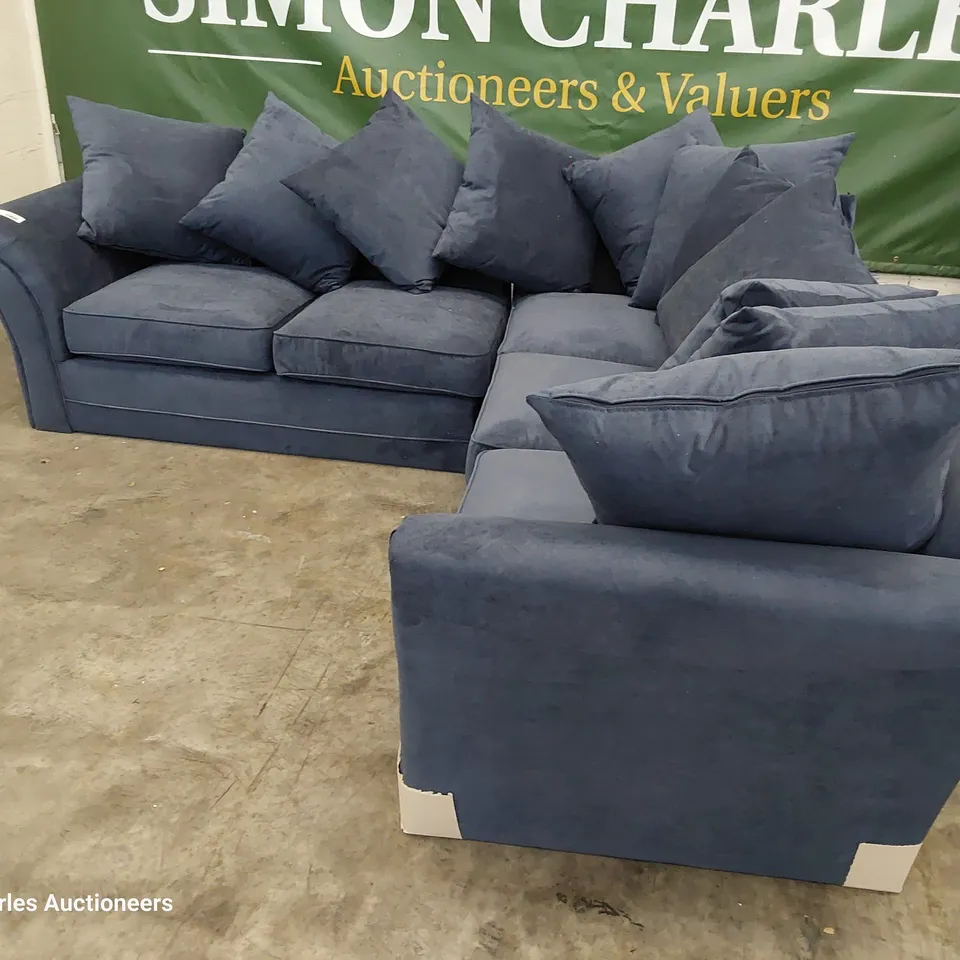 DESIGNER CORNER GROUP WITH SCATTER CUSHIONS BLUE FABRIC 