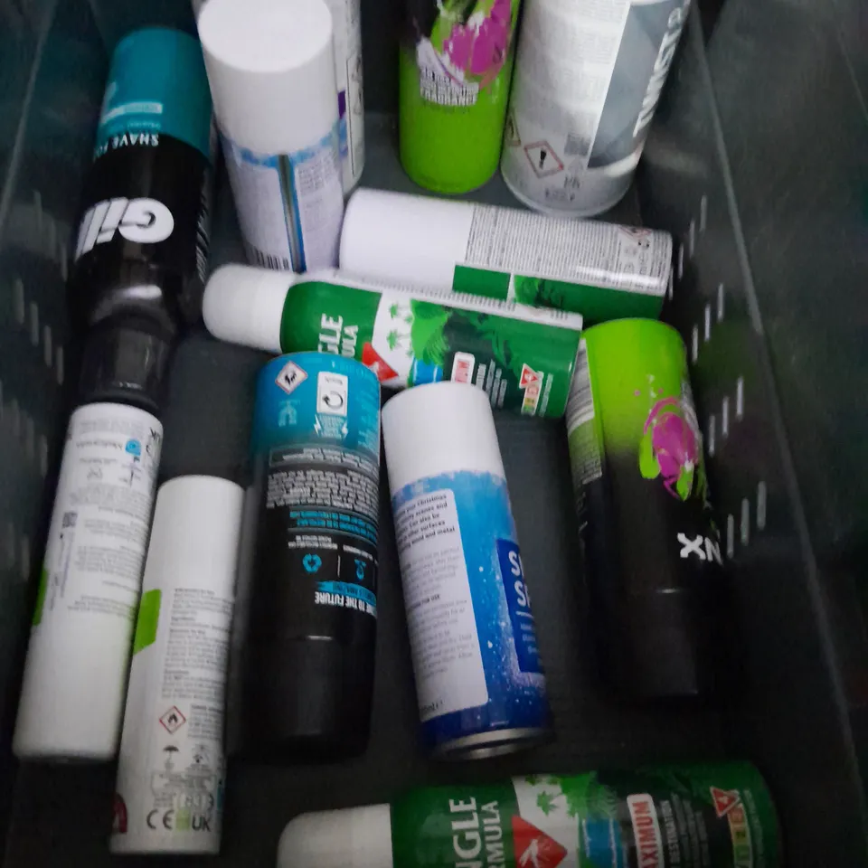 BOX OF APPROXIMATELY 15 AEROSOLS TO INCLUDE  - MANE - DR BECKMANN - JUNGLE FORMULA    - COLLECTION ONLY 