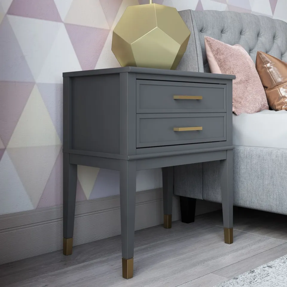 BOXED BEDSIDE CABINET 2 DRAWER WESTERLEIGH END TABLE GRAPHITE GREY