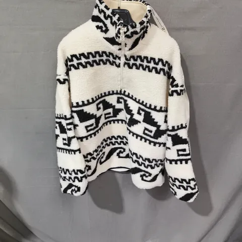 REASN AZTEC DETAIL BORG QUARTER-ZIP SWEATSHIRT – CREME, UK 10 (US 6, EU 38)