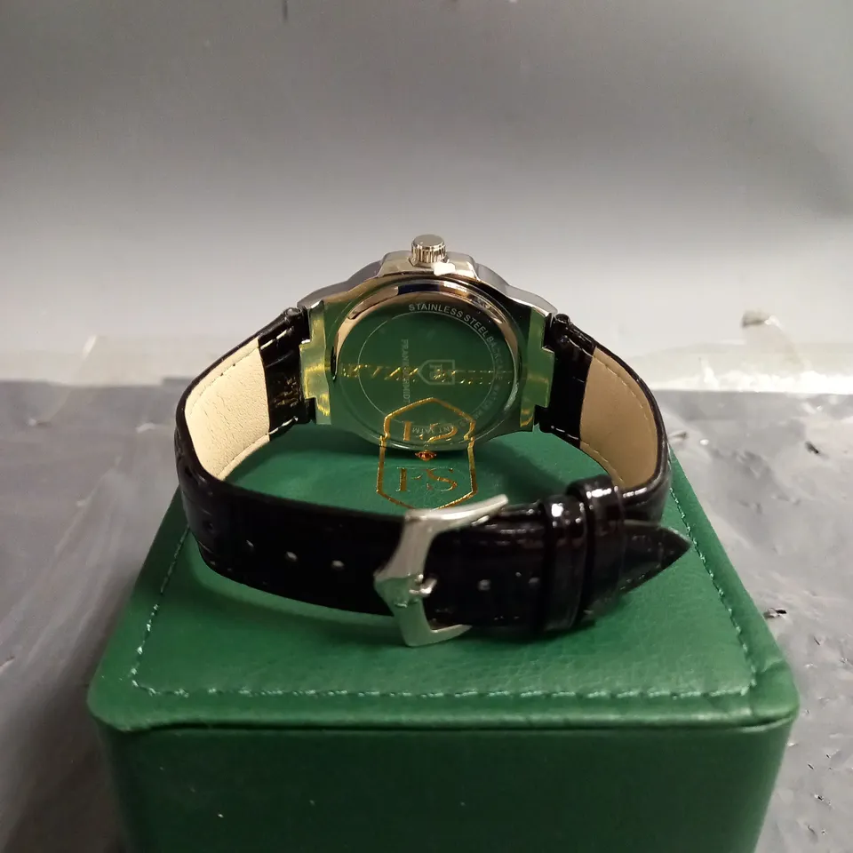 BOXED FRANK SCHMIDT TEXTURED STRAP STAINLESS STEEL WATCH IN BLACK