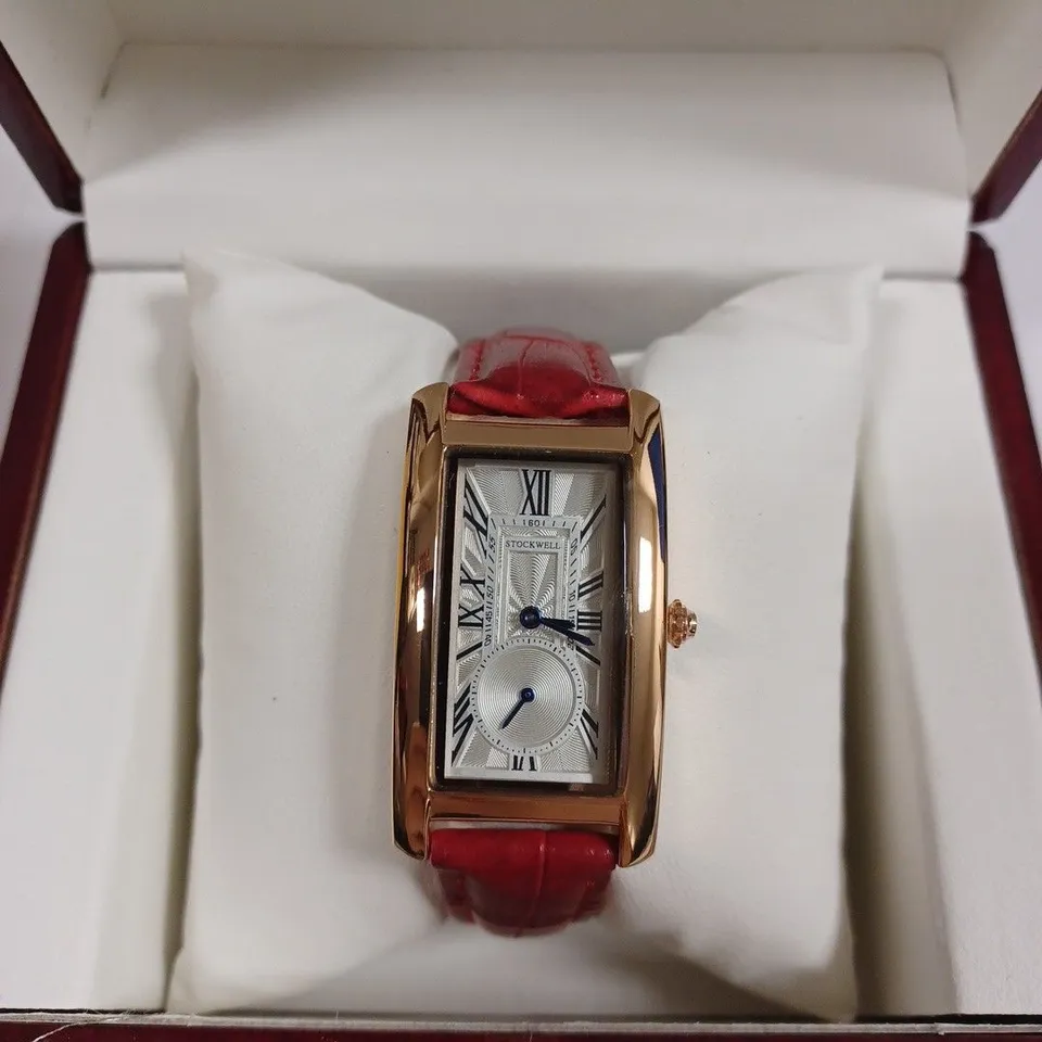 STOCKWELL DOUBLE DIAL RED LEATHER STRAP WRISTWATCH