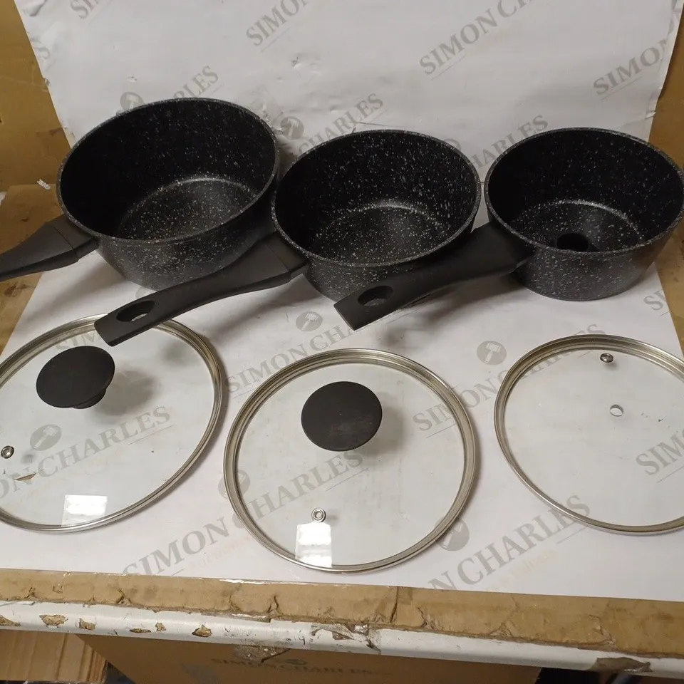 SALTER MEGASTONE COLLECTION NON-STICK FORGED ALUMINIUM 3 PIECE SAUCEPAN SET, SILVER - BW05751S 