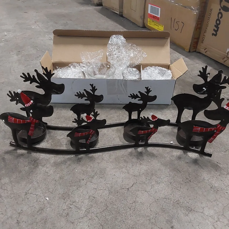 BOXED REINDEER 4 PIECE METAL TEALIGHT SET (1 BOX)