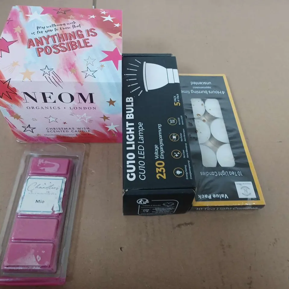 BOX OF ASSORTED CANDLES AND LIGHT BULBS 