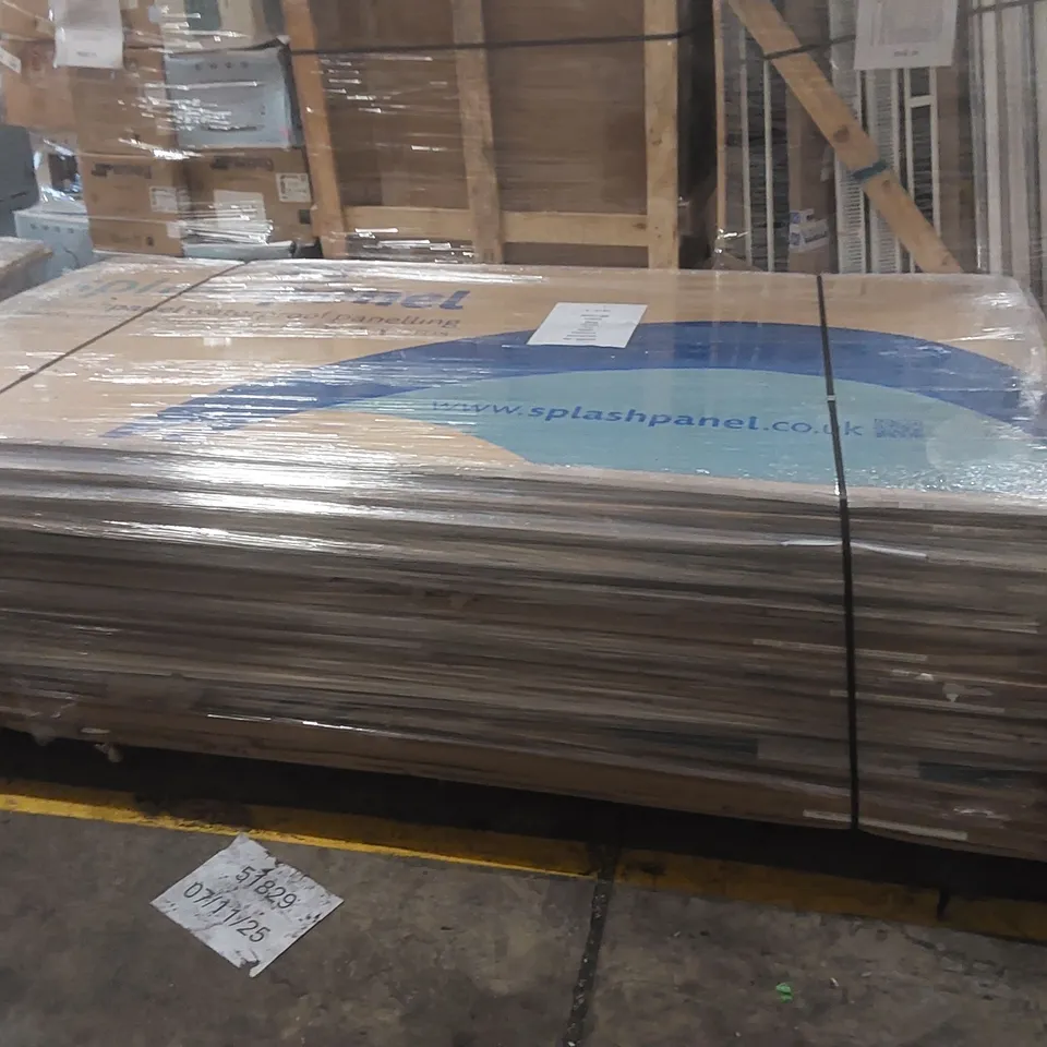 PALLET CONTAINING APPROXIMATELY 50x UNCHECKED DESIGNER 10MM PVC SPLASH WALL PANELS
