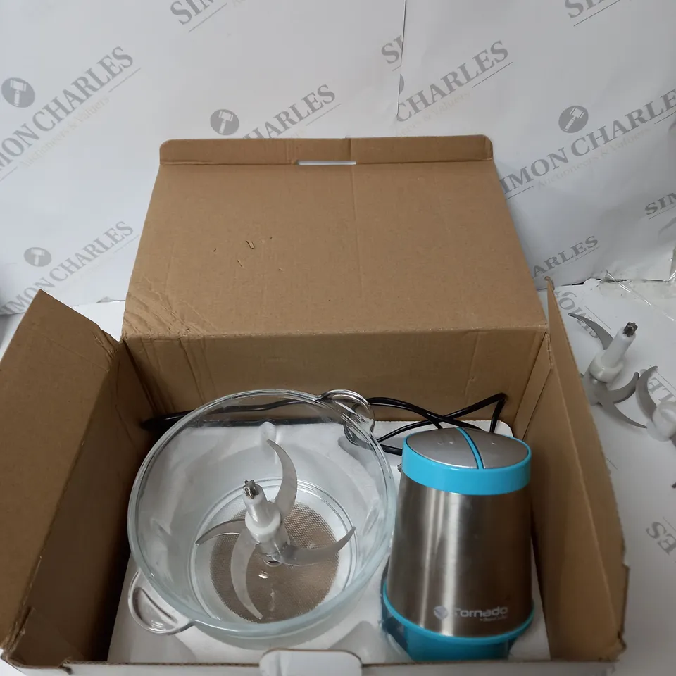 5X BOXED TORNADO BY BRAVA CUCINA PROFESSIONAL FOOD CHOPPER, SPARE BOWL AND BLADE 2X  BOXED TORNADO BY BRAVA CUCINA PROFESSIONAL FOOD CHOPPER WITH BATTERY 