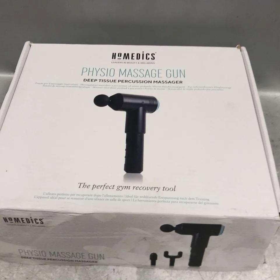 BOXED HOMEDICS PHYSIO MASSAGE GUN DEEP TISSUE PERCUSSION MASSAGER