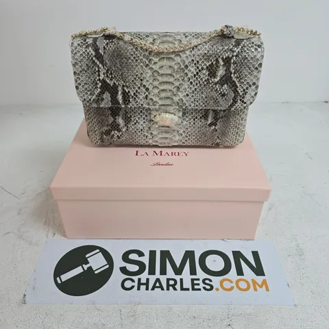 BOXED LA MAREY LONDON SNAKE PRINT HANDBAG WITH CHAIN STRAP