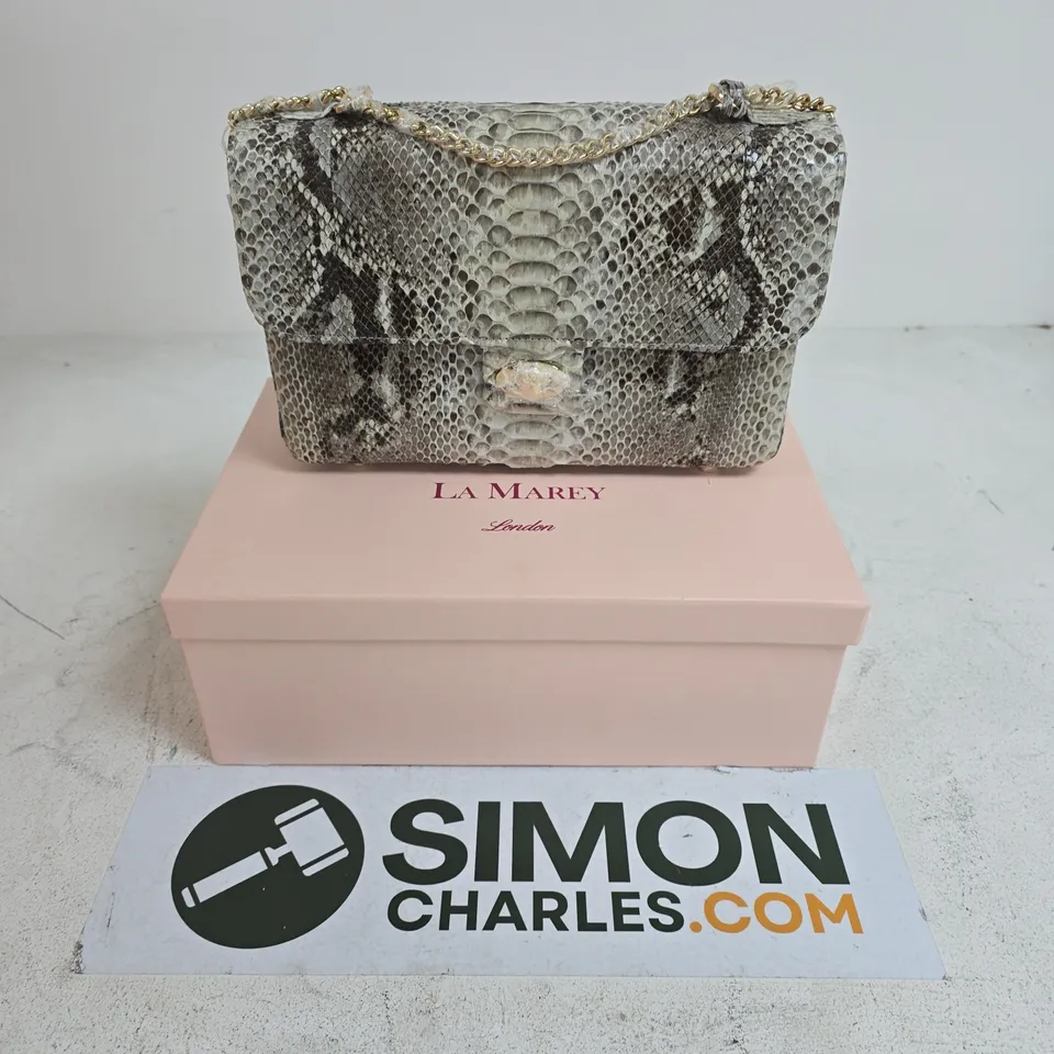 BOXED LA MAREY LONDON SNAKE PRINT HANDBAG WITH CHAIN STRAP