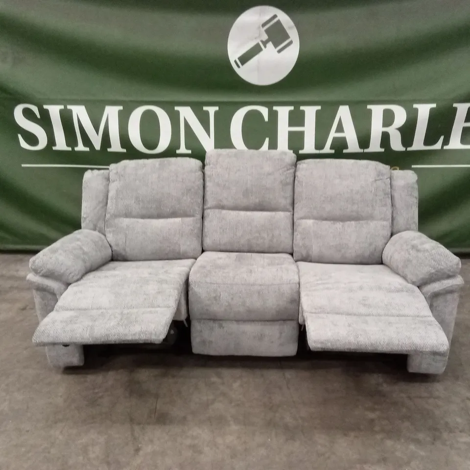 ALBION CHUNKY WEAVE 3 SEATER HIGH BACK MANUAL RECLINER SOFA - GREY RRP £679