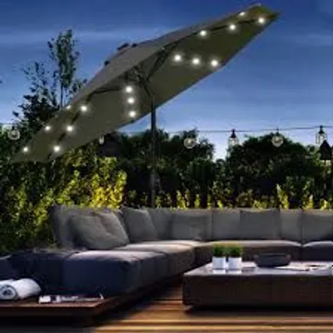 BOXED ROLANDA 289.5cm LIGHTED CANTILEVER PARASOL WITH CRANK LIFT - DARK GREY (1 BOX)