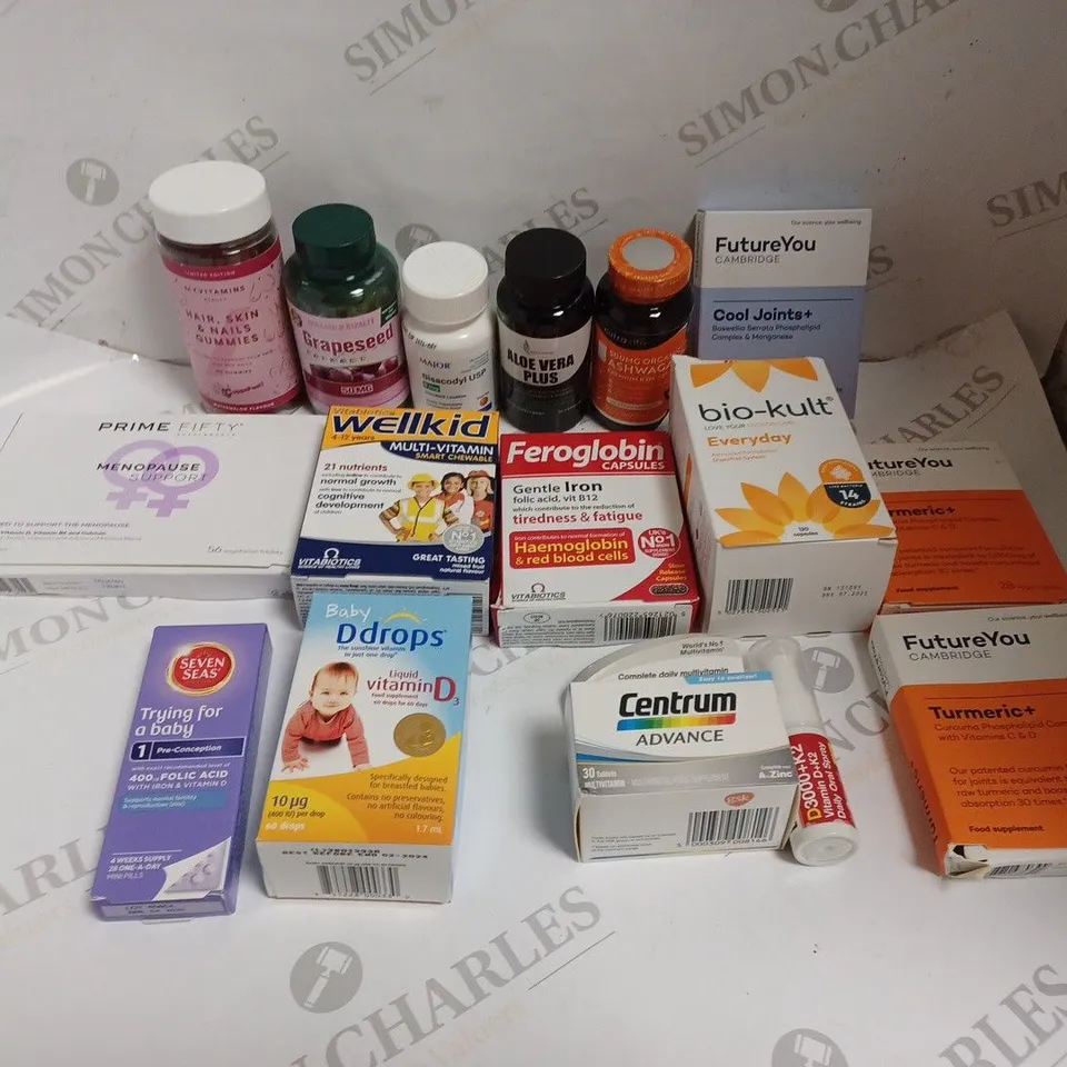 APPROXIMATELY 15 ASSORTED HEALTH & VITAMIN PRODUCTS TO INCLUDE WELLKID MULTI-VITAMINS, GENTLE IRON, COOL JOINTS+ ETC 