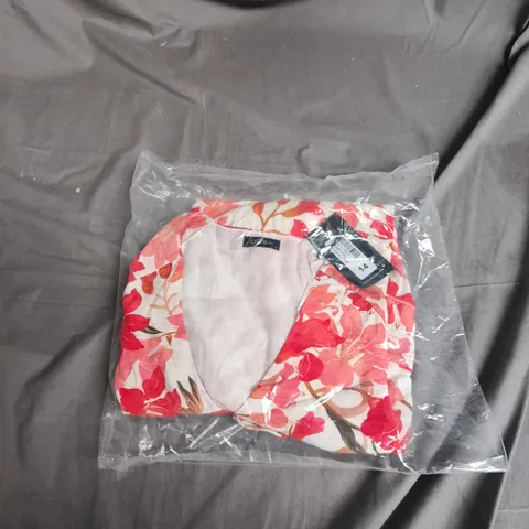 DUSK FASHION FLORAL TIE-DETAIL DRESS – PINK/RED FLORAL, UK 14