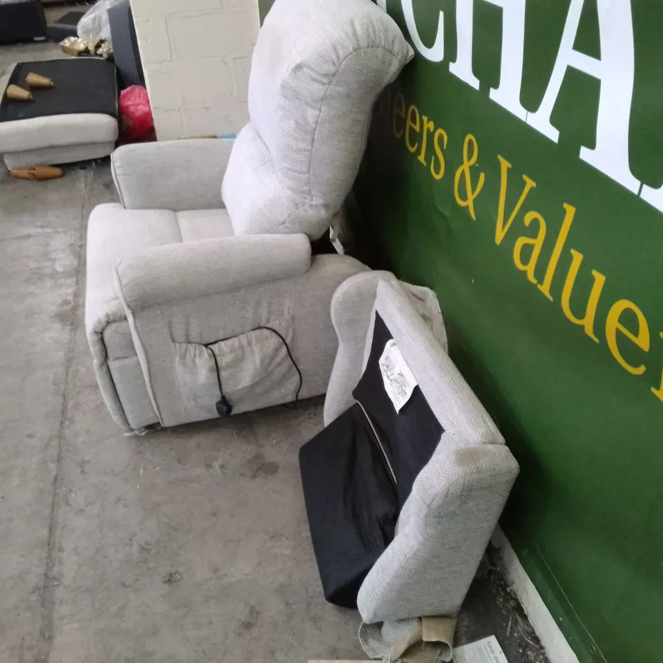 QUALITY DESIGNER G-PLAN NEWMARKET SMALL DUAL ELEVATE CHAIR - CHEVRON MIST FABRIC