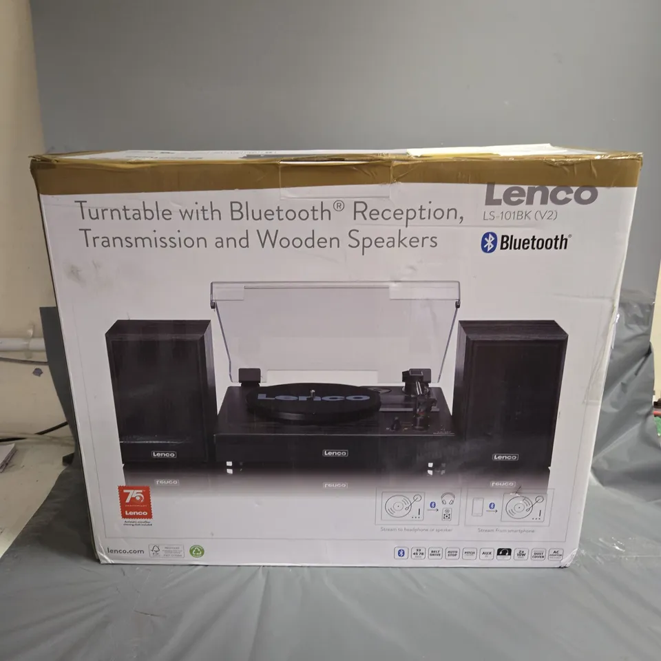 LENCO LS-101BK TURNTABLE WITH BLUETOOTH RECEPTION, TRANSMISSION AND WOODEN SPEAKERS