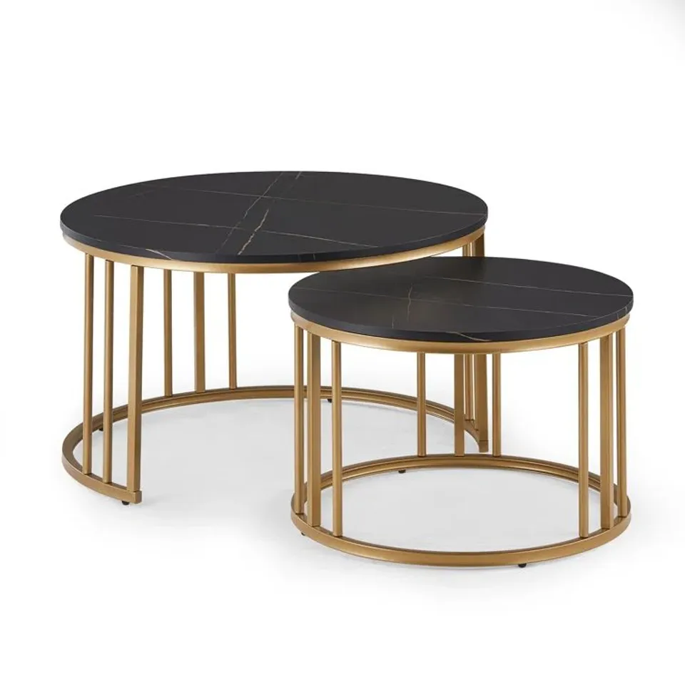 BOXED COFFEE TABLE SET, STACKING END SIDE TABLE WITH GOLD METAL FRAME (1 BOX)