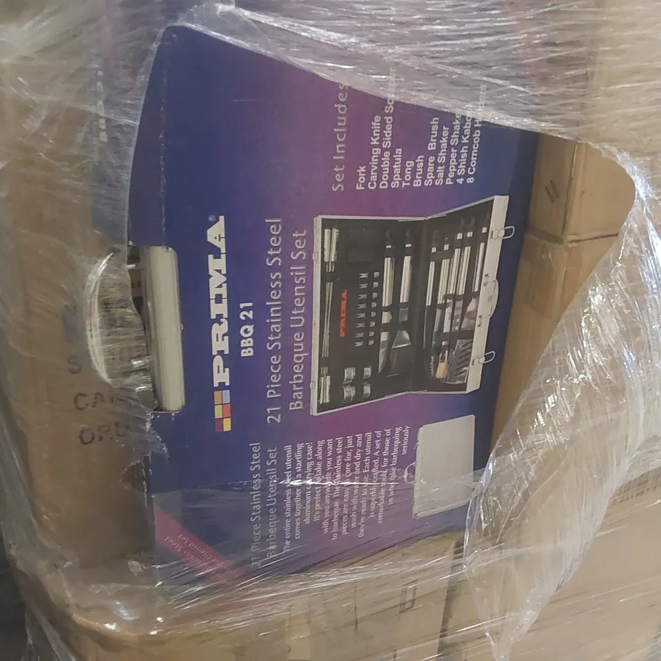 PALLET TO CONTAINING A VERY LARGE QUANTITY OF ASSORTED ITEMS INCLUDING: RUBBER DUCKS, VACUUM BAG HANGERS, 21 PIECE BBQ UTENSILS SETS, STANLEY PAINTING KITS ECT