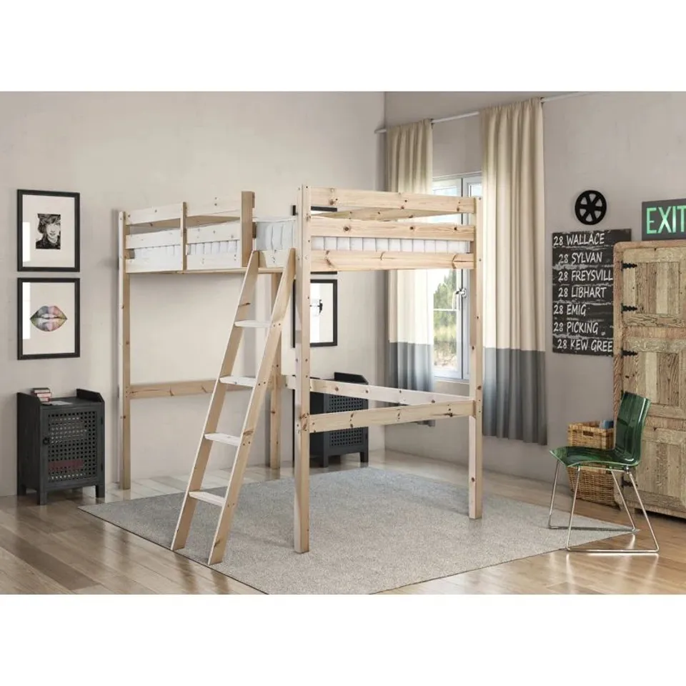 BOXED OLIVIA HIGH SLEEPER HEAVY DUTY PINE BUNK BED (2 BOXES)