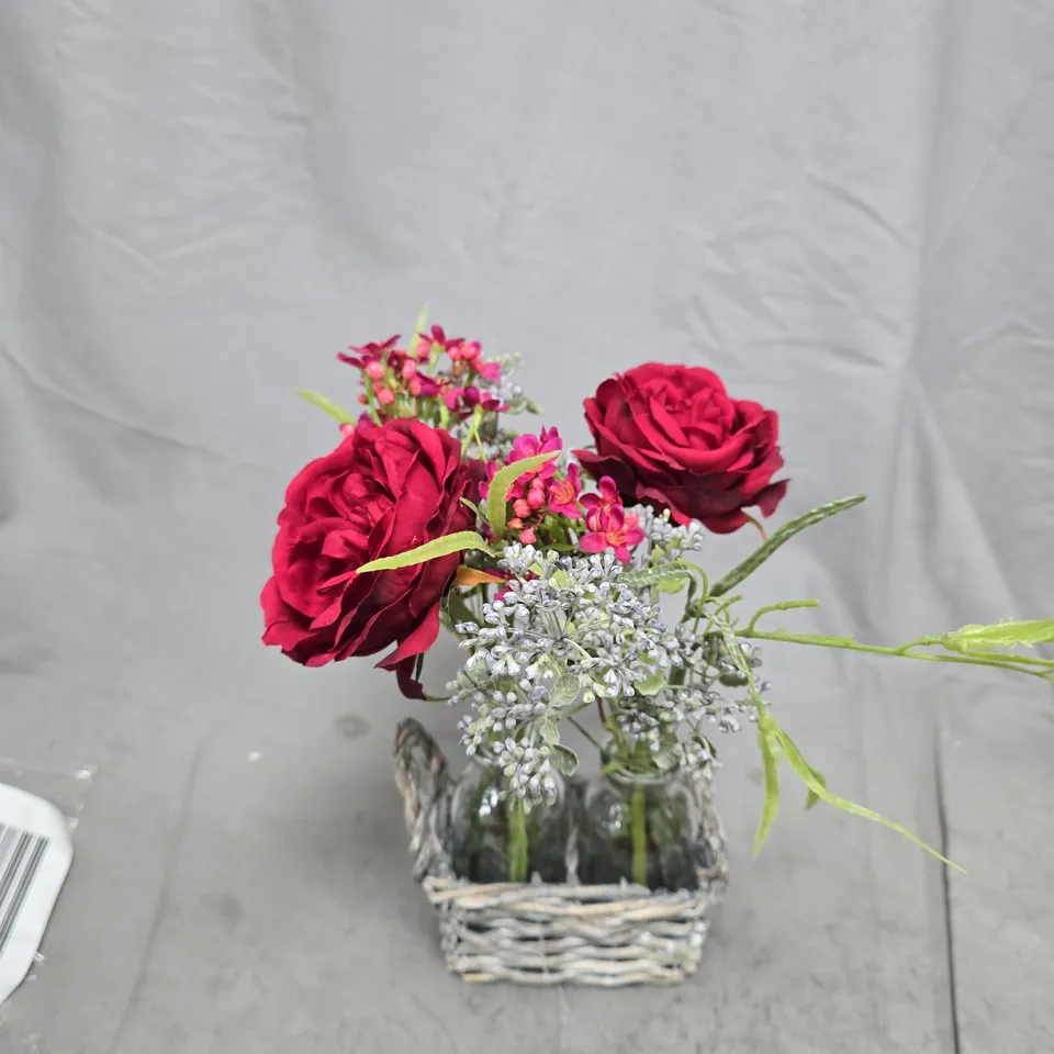PEONY ARTIFICIAL FLOWER ARRANGEMENT IN WICKER BASKET