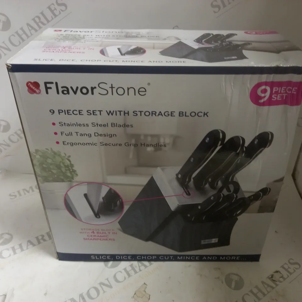 BOXED FLAVORSTONE 9 PIECE SET WITH STORAGE BLOCK