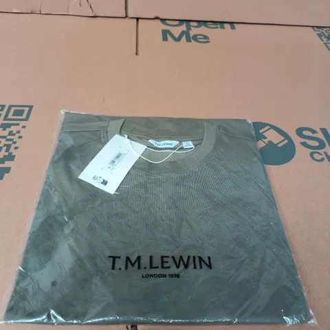 T.M. LEWIN ORGANIC COTTON CREWNECK T-SHIRT – KHAKI, UK M