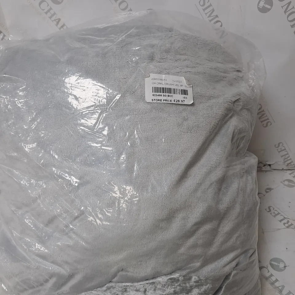 COZEE HOME CRINKLE CRUSHED VELVET & VELVETSOFT 4 PC DUVET SET IN SILVER/GREY - KING SIZE
