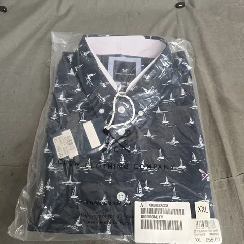 CREW CLOTHING COMPANY BOAT PRINT SHIRT - NAVY/WHITE, XXL