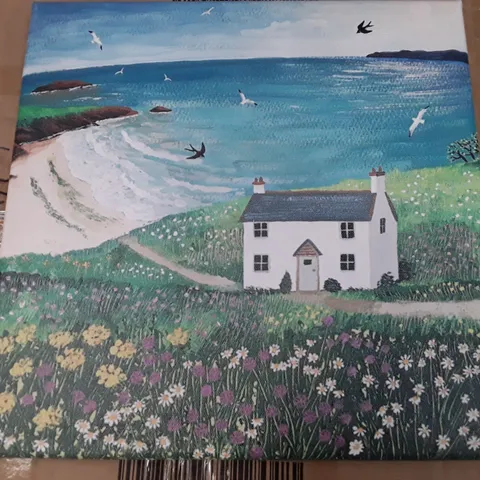 BOXED SEASIDE COTTAGE BY NO GRUNDY - WRAPPED CANVAS PAINTING 