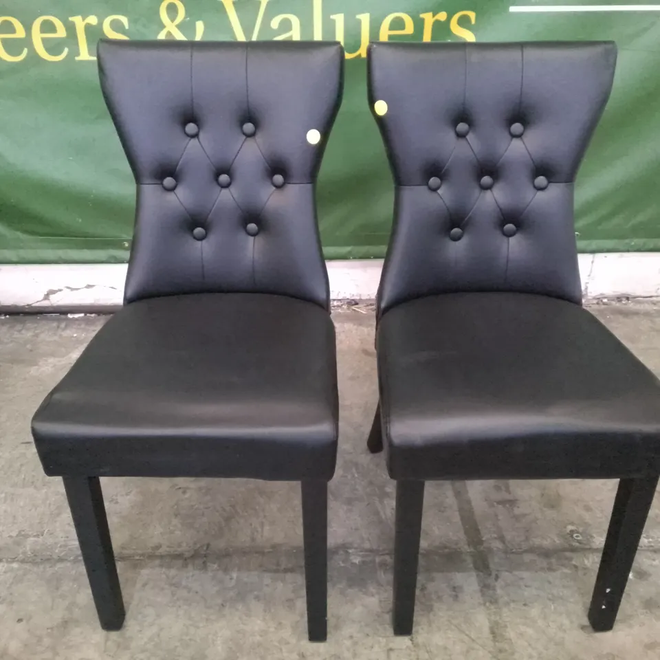 SET OF 2 NEW KENSINGTON BLACK LEATHER BUTTON BACK DINING CHAIRS (BLACK LEG)