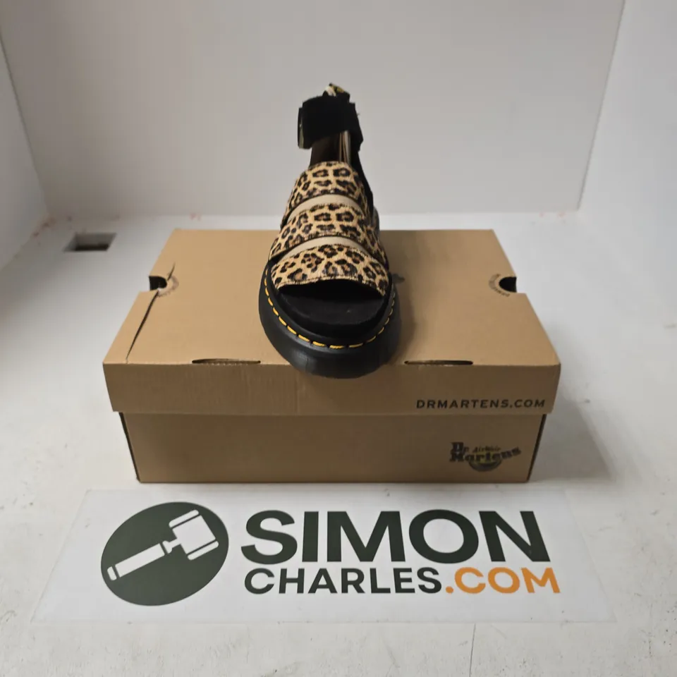 BOXED PAIR OF DR MARTENS CLARISSA II QUAD SANDALS IN BLACK/LEOPARD - UK 4