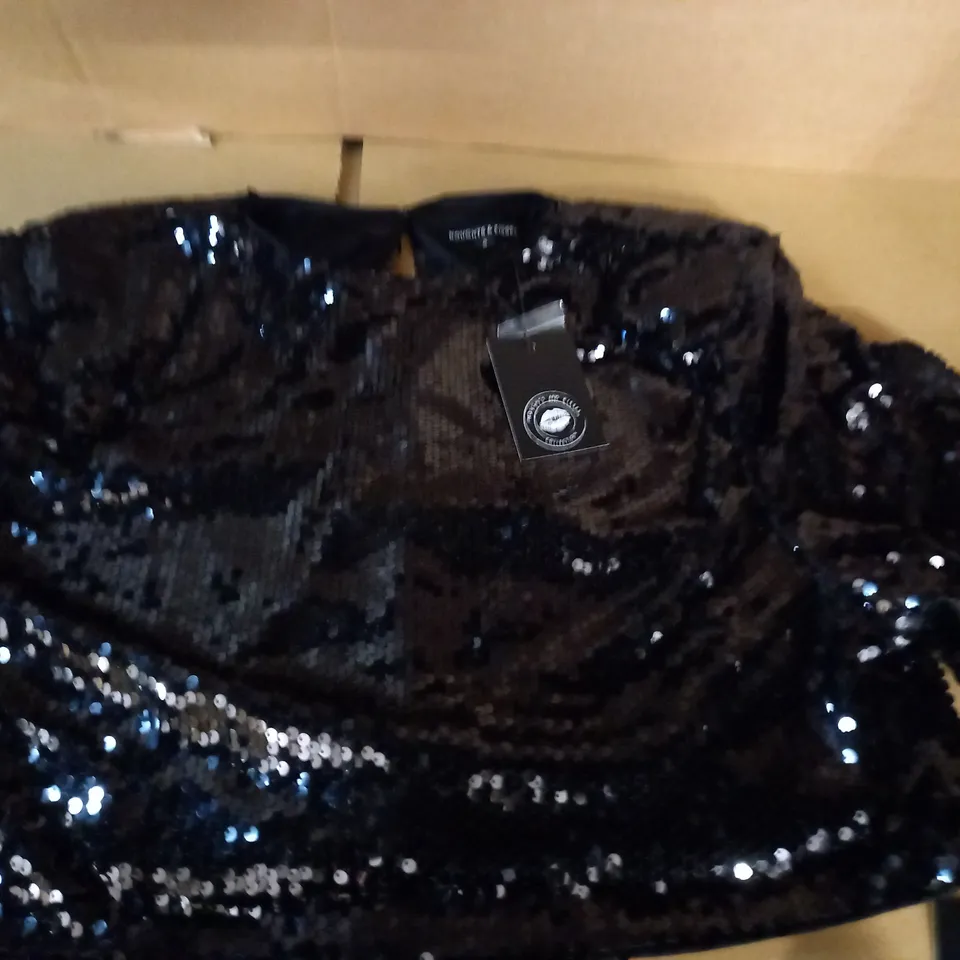 NOUGHTS & KISSES BLACK SEQUIN SKIRT AND TOP SET - S