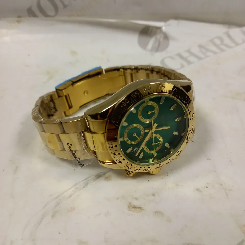 MENS ZIHLMANN & Co Z400 WATCH – MULTI FUNCTION MOVEMENT – GOLD COLOUR STAINLESS STEEL STRAP – GREEN DIAL – 3ATM WATER RESISTANT